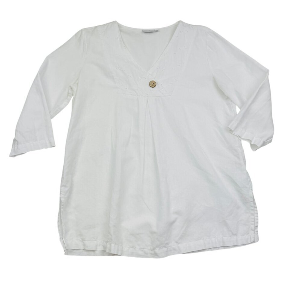 Hot Cotton Linen/Cotton 3/4 Sleeve Eyelet/Button Detail Women's Size Medium